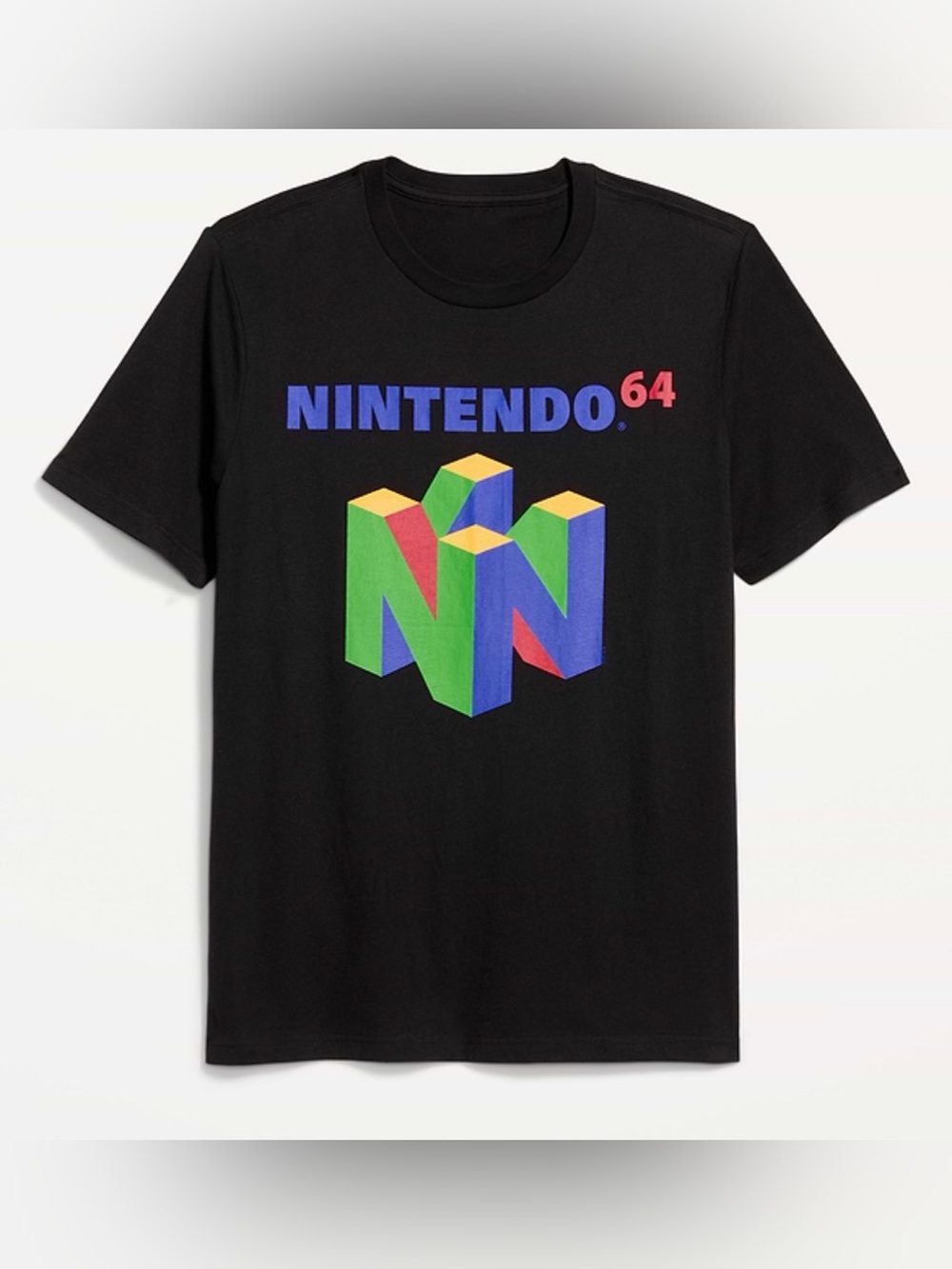 Old Navy Black Tee with Multicolor Nintendo 64 Logo